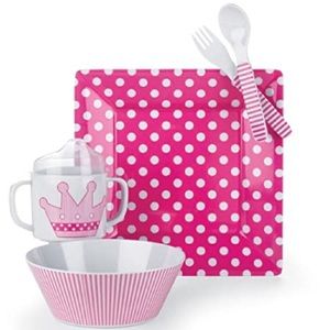 NEW Mud Pie Polka Dot 5PC Feeding Set